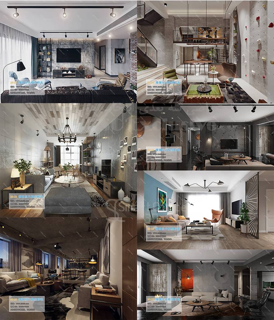 3D66 - 2019 Living Room Industrial Style صحنه آماده رندر اتاق نشیمن سبک صنعتی - دانلود مستقیم