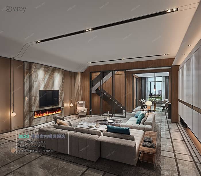 A041 Living room Modern style Vray model 2020
