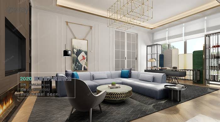 A054 Living room Modern style Vray model 2020