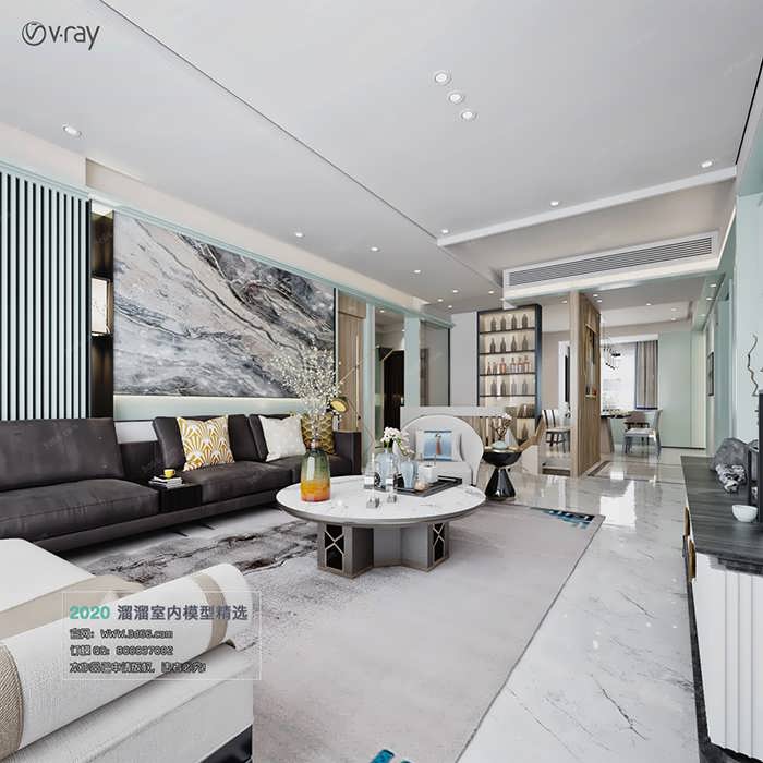 C002 Living room Chinese style Vray model 2020