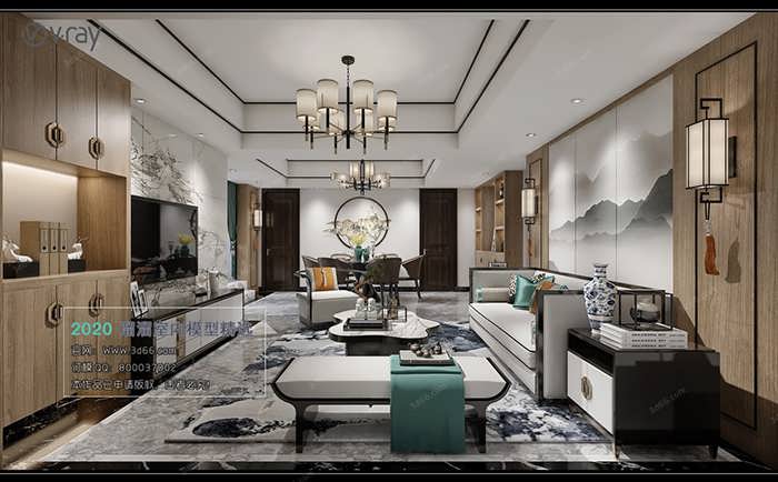 C007 Living room Chinese style Vray model 2020