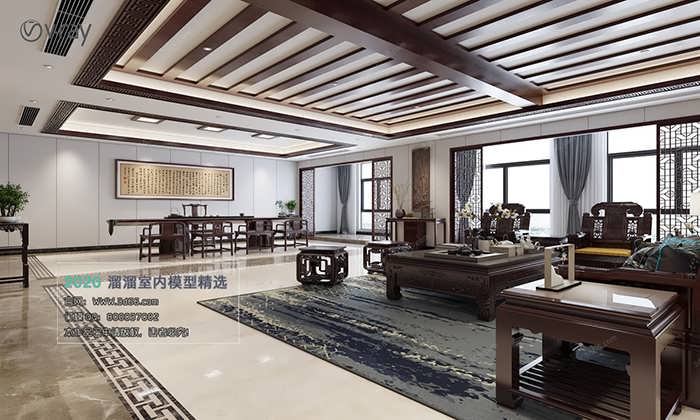 C017 Living room Chinese style Vray model 2020