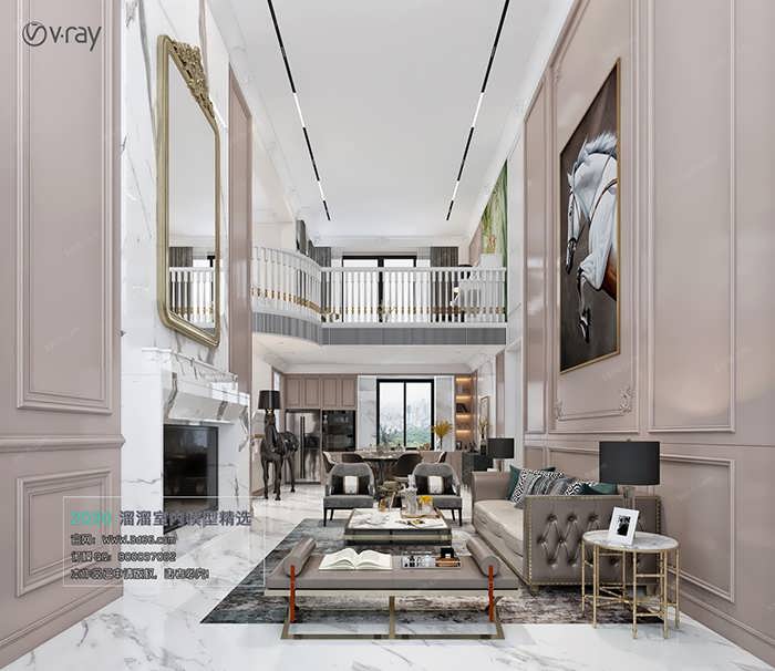 D004 Living room European style Vray model 2020