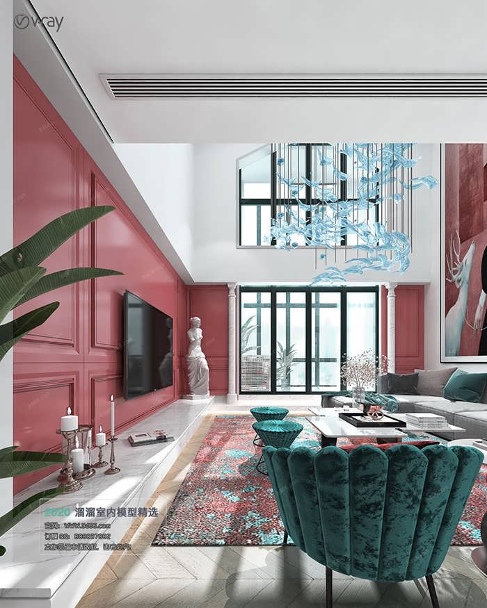 D005 Living room European style Vray model 2020