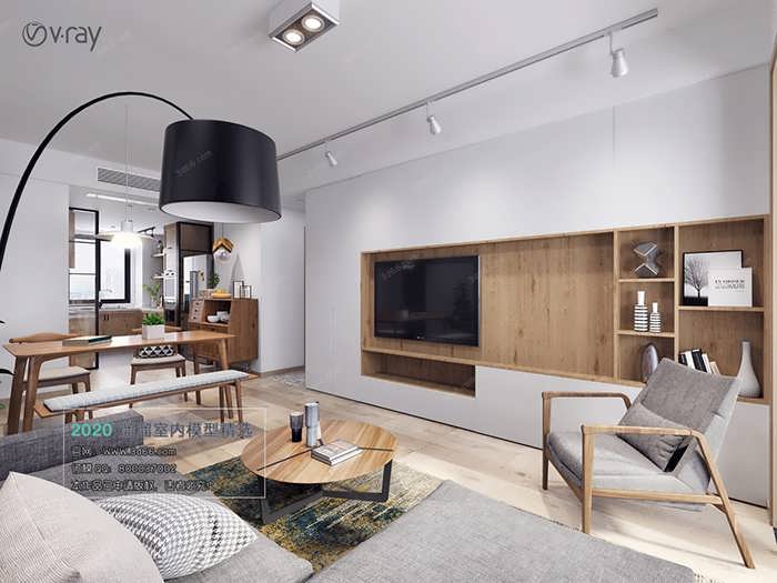 M001 Living room Nordic style Vray model 2020