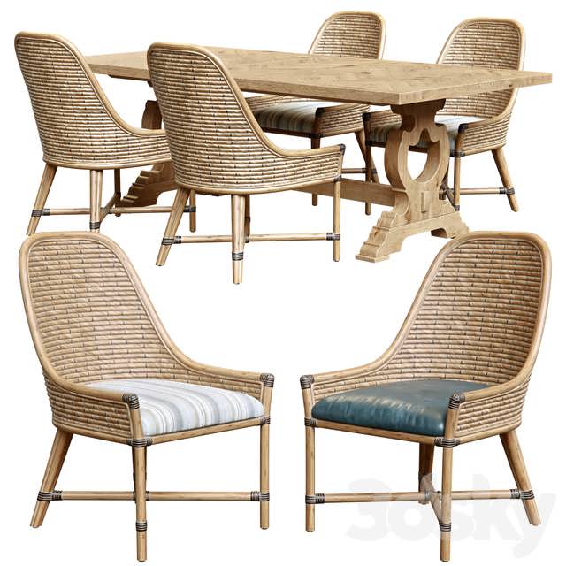 3dsky pro Keeling Woven Side Chair And Farmington Rectangular Dinning Table 3D Model