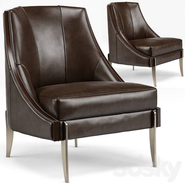 3dsky pro Keene Modern Classic Espresso Brown Leather Bronze Arm Chair 3D Model