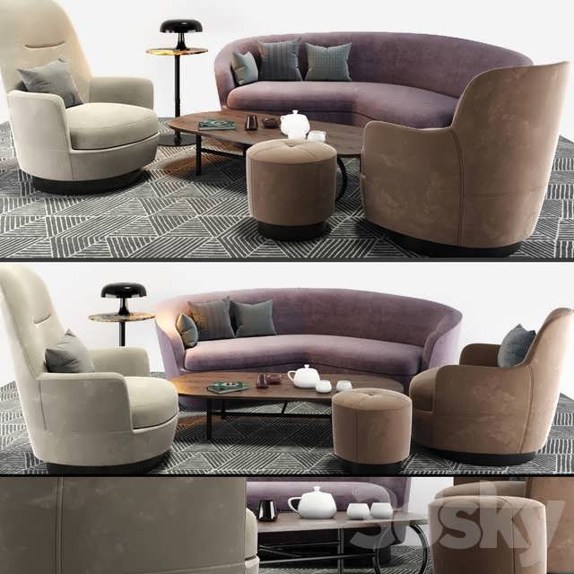 3dsky pro Minotti Sofa And Arm Chair Set 3D Model
