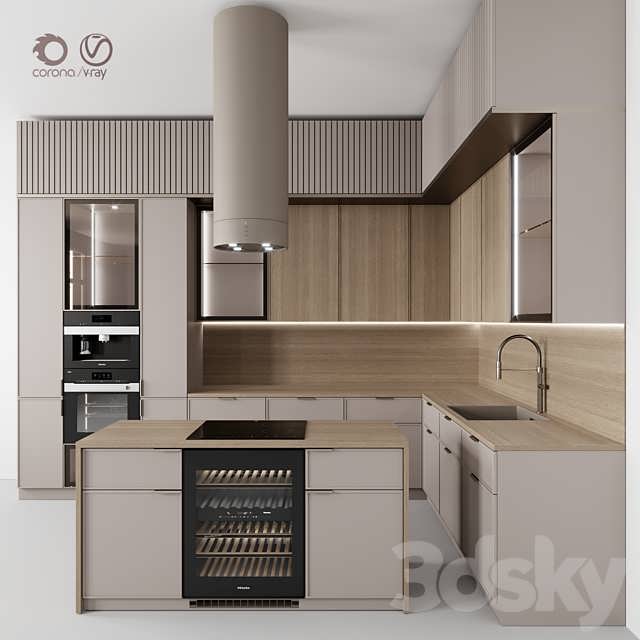 3dsky Kitchen Kitchen 115 Beige Rail 3D Model