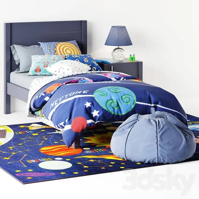 3dSky Bed Uptown Navy Blue Bed From Crate & Barrel Curbstone Kids Uptown Navy Blue Nightstand 3D Object