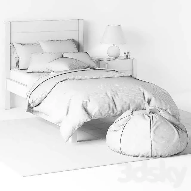 تخت سه بعدی Uptown آبی همراه میز پاتختی برای طراحی اتاق کودک