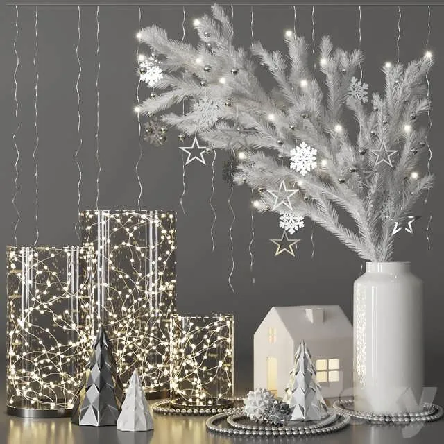 3dSky Christmas Decorative Set With Spruce Branch And Garlands 3D Object