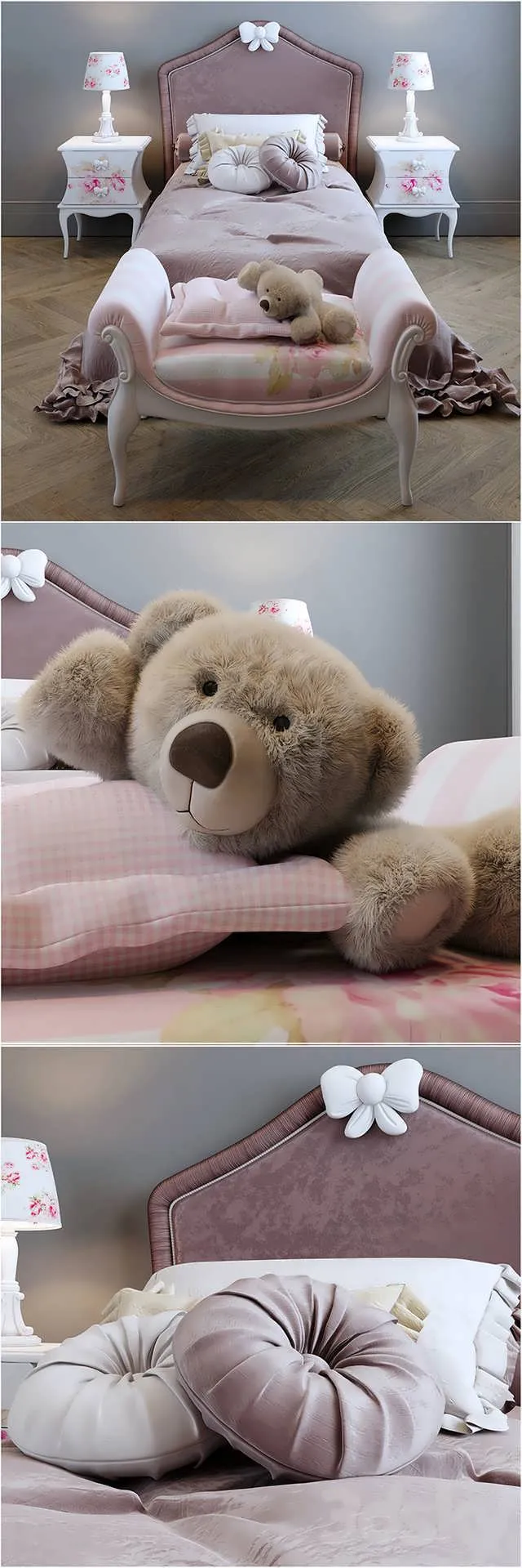 سرویس خواب کلاسیک سه بعدی Monnalisa برای طراحی داخلی کودک