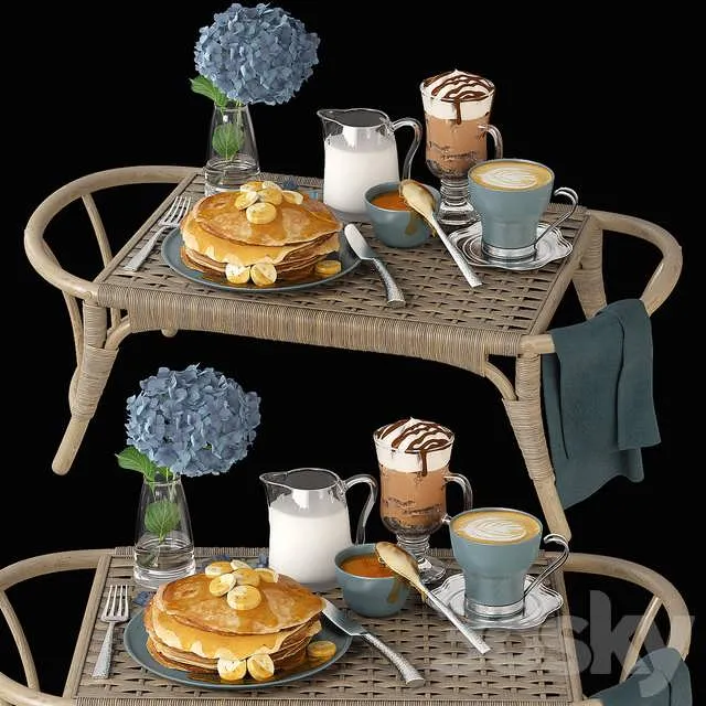 3dSky Decorative Set Of Breakfast In Bed 3D Object