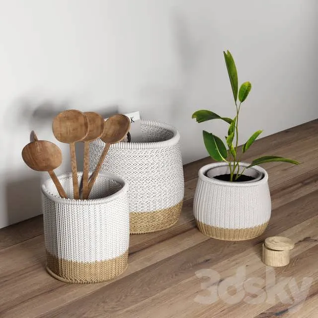 مجموعه سبد دکوراتیو سه بعدی برای رندر و طراحی داخلی