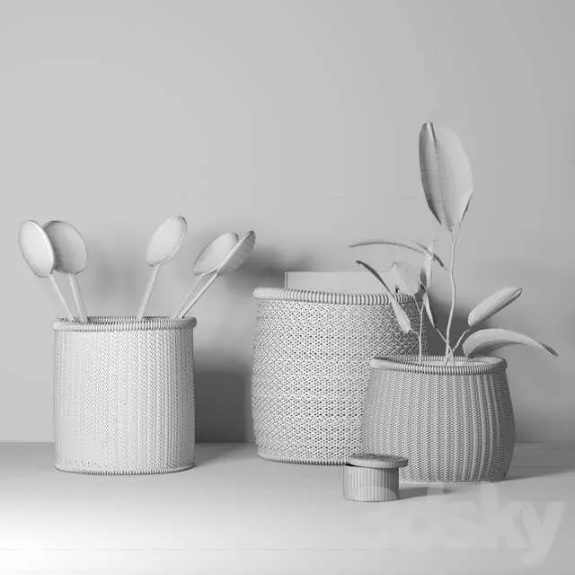 مجموعه سبد دکوراتیو سه بعدی برای رندر و طراحی داخلی