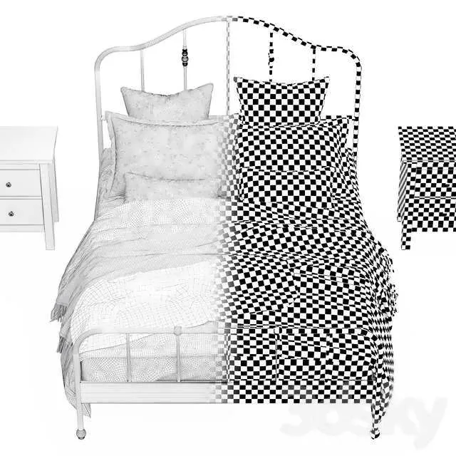 تخت فلزی سه بعدی IKEA Sagstua برای طراحی اتاق خواب مدرن