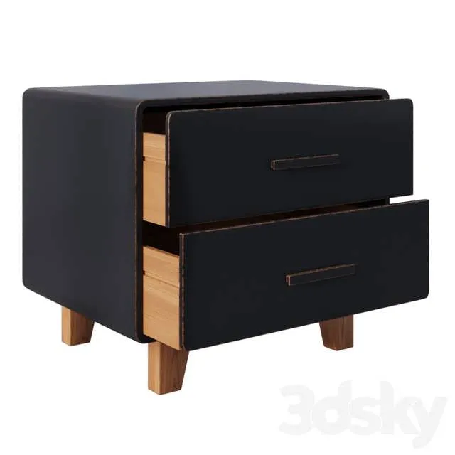 3dSky Juniper 2 Drawer Nightstand Black 3D Object