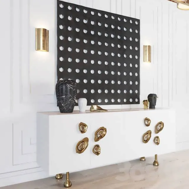 ست دکوراتیو کنسول و چراغ دیواری سه بعدی Kelly Wearstler برای طراحی داخلی لوکس