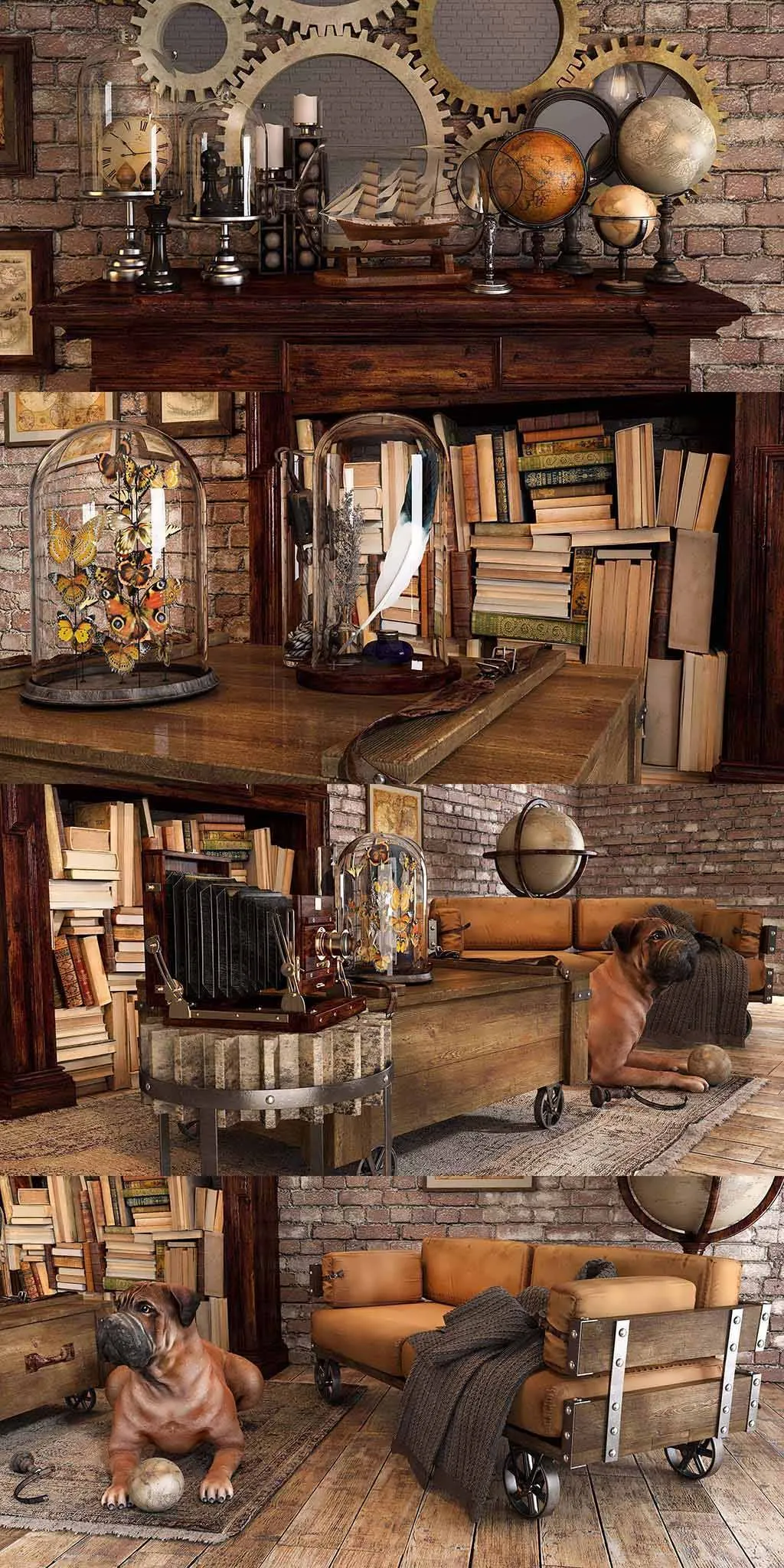 ست دکوراتیو سه بعدی سبک صنعتی Loft برای طراحی داخلی