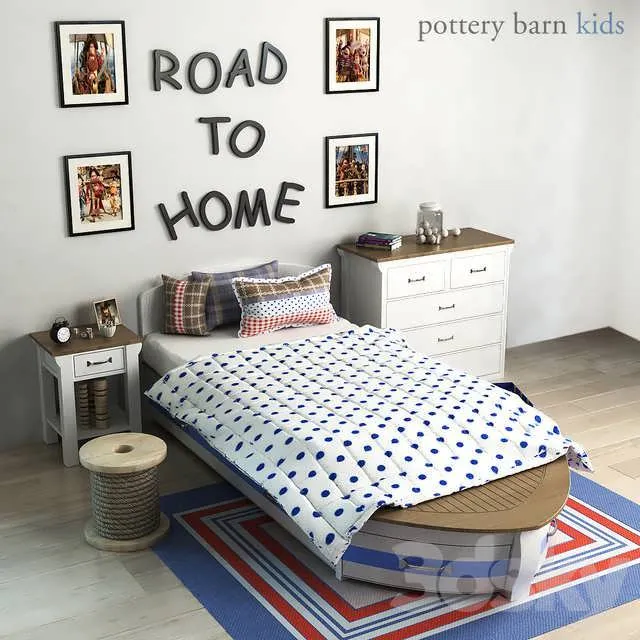 تخت کودک سه بعدی Pottery Barn Speedboat با کشو