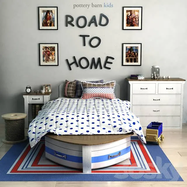 تخت کودک سه بعدی Pottery Barn Speedboat با کشو