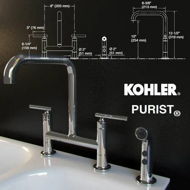 شیرآب و سینک سه بعدی Kohler Purist برای طراحی آشپزخانه