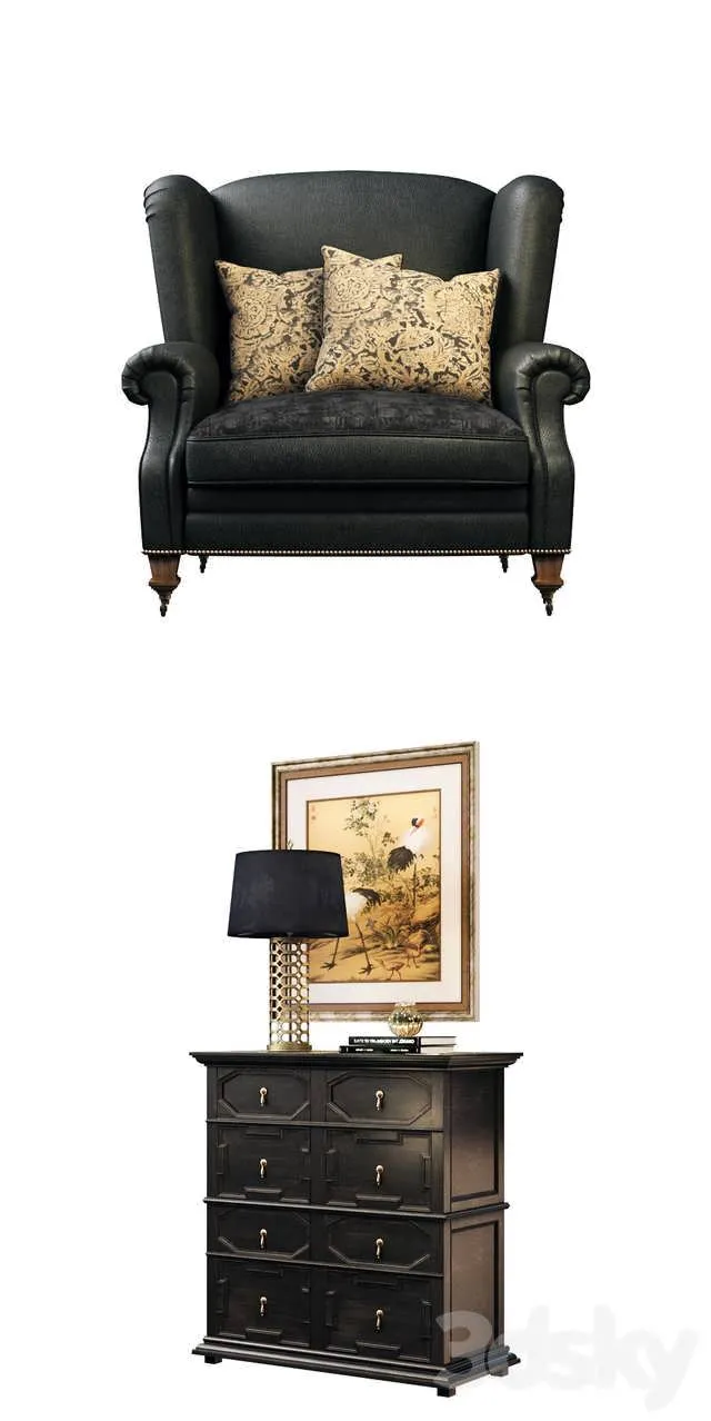 ست دکوراتیو کمد و مبل تک فره سه بعدی Ralph Lauren برای طراحی داخلی کلاسیک