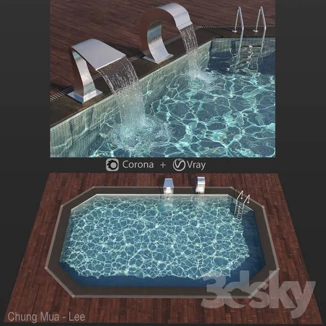 3dSky Swimming Pool Waterfall 3D Object