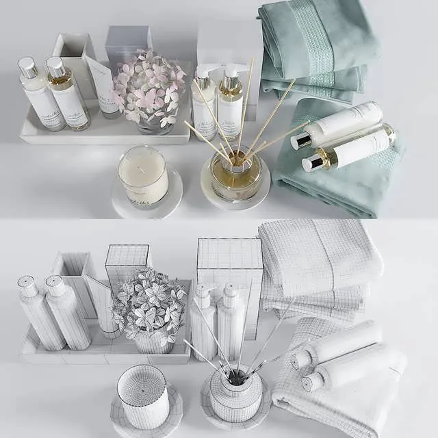 ست حمام سه بعدی White Company برای طراحی داخلی مدرن